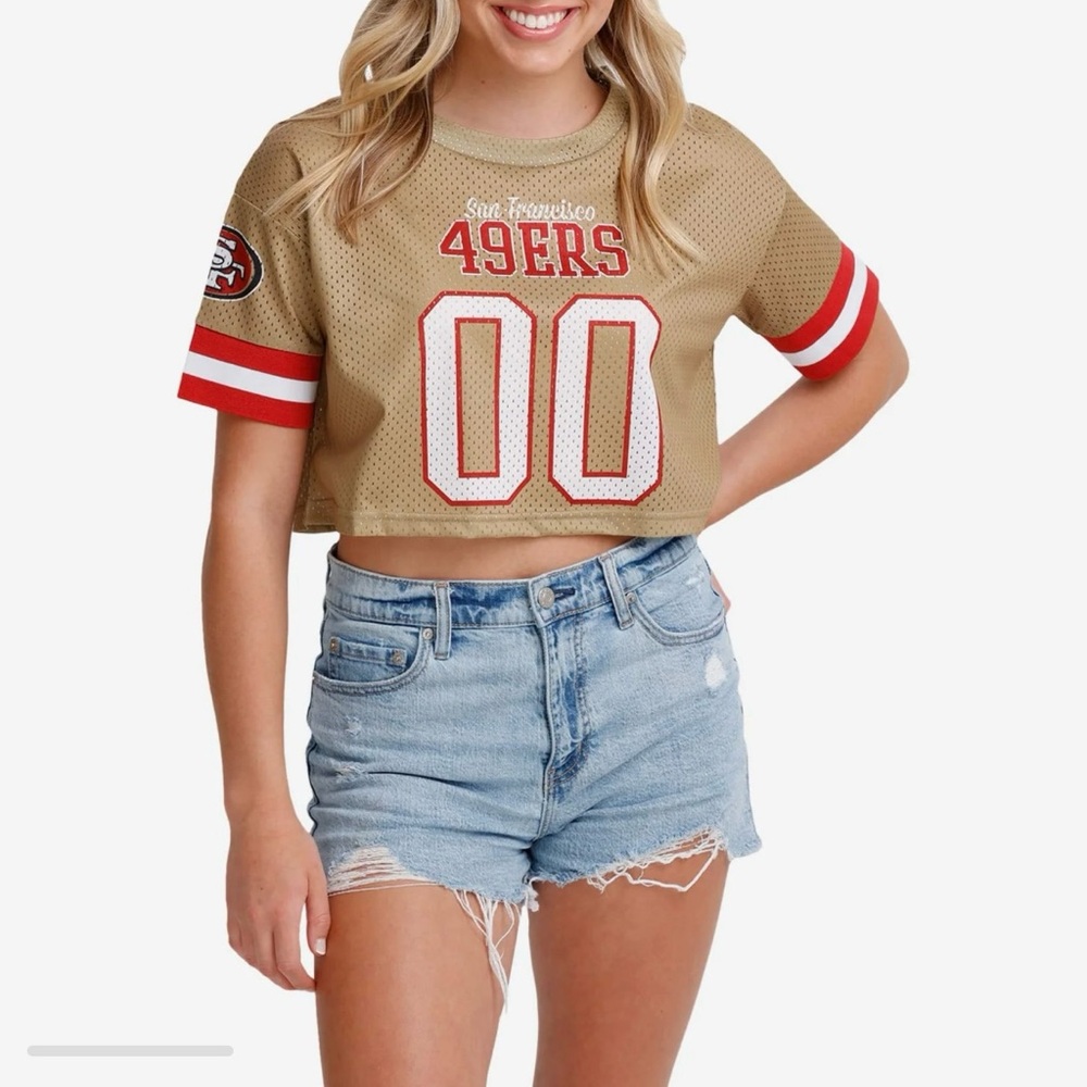 49ers Women's Gold and Red Jersey Crop Top